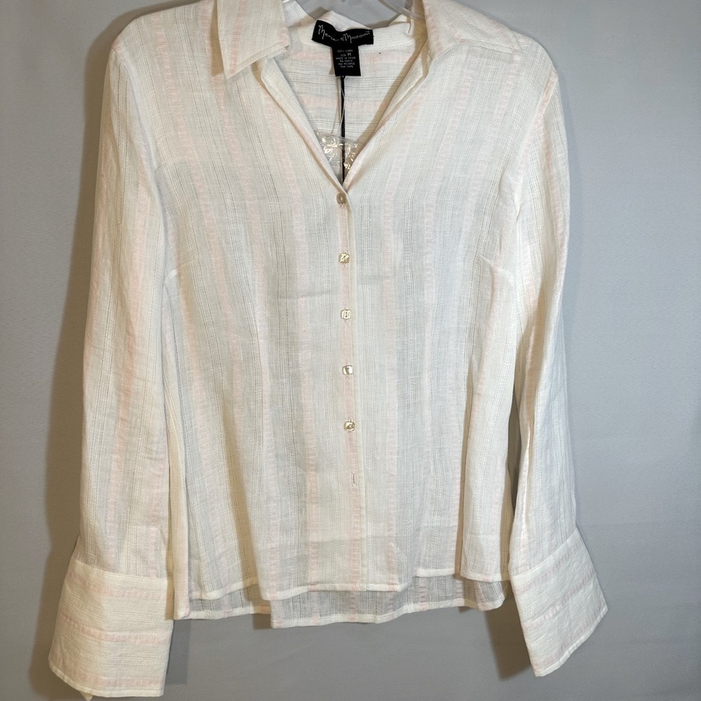 Mercer & Madison Womens Size M Striped % Linen Long Sleeve Button Up Shirt Top